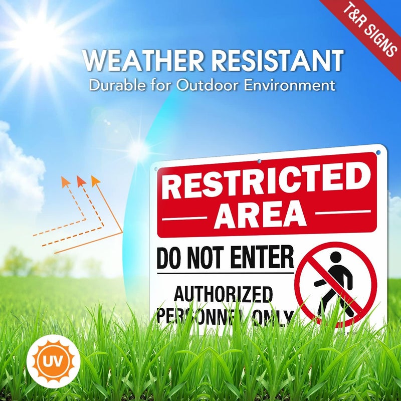 TR Large Restricted Area Do Not Enter Authorized Personnel Only Sign,2 Pack,14x10 Inches Rust Free .040 Aluminum,UV Protected, Waterproof, Weatherproof and Fade Resistant,6 Pre-drilled Holes - Image 3